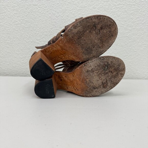 Freebird by Steven Claw Distressed Leather Heeled Open Toe Sandals Shoe Womens 9 - Picture 10 of 11